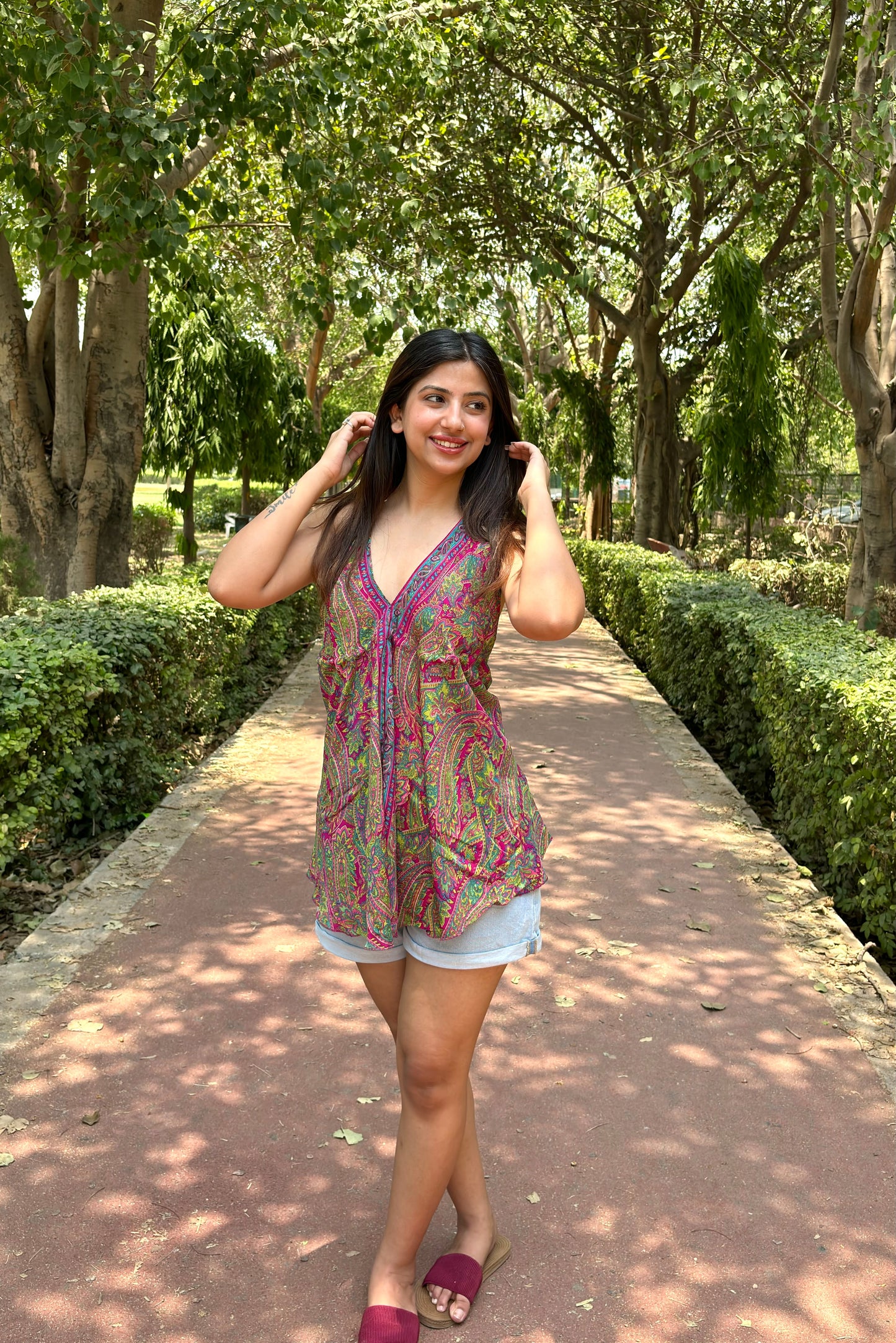 Short Kurti / Boho Halter Neck Top (Forest)