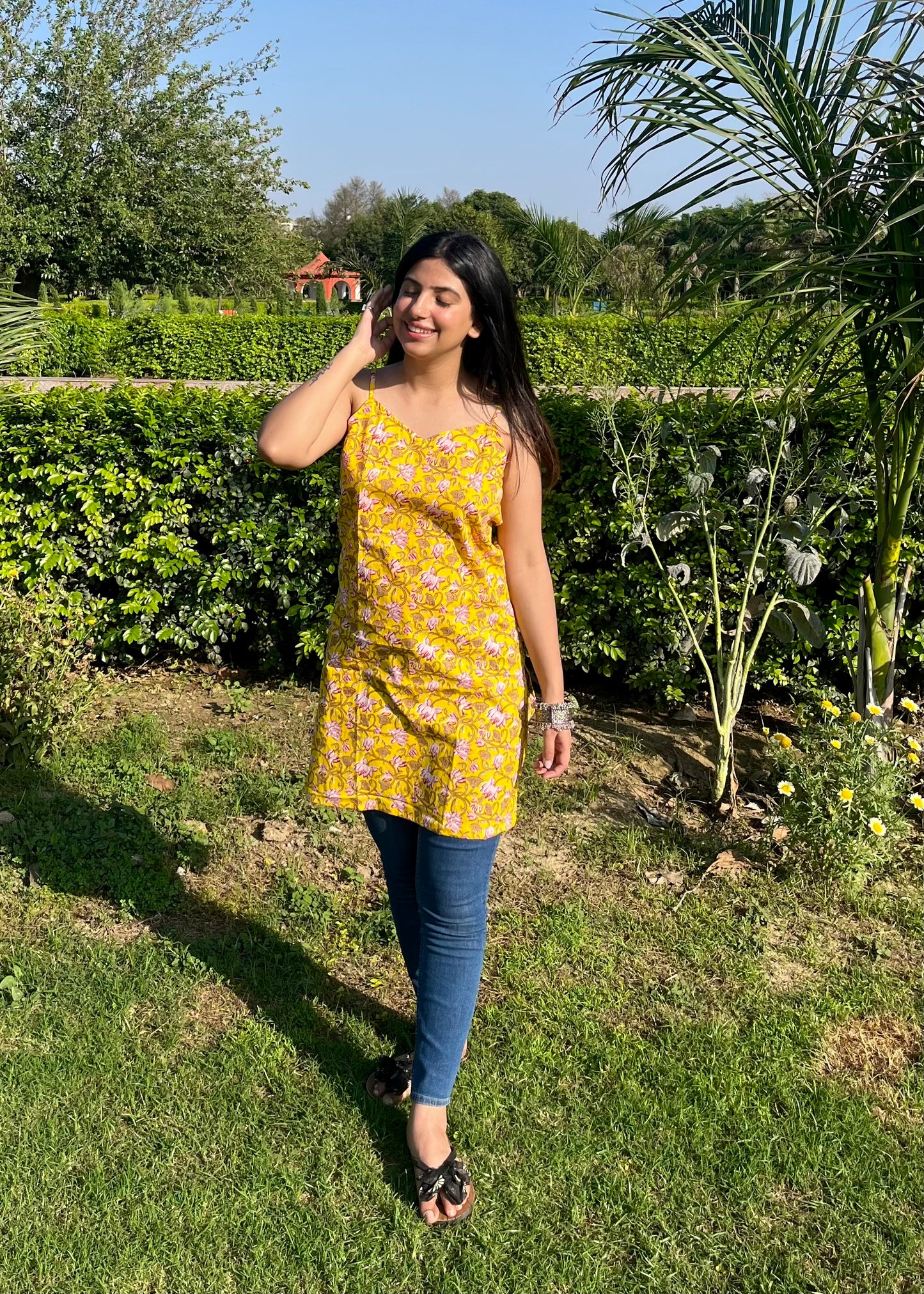 Cotton Hand Block Print Kurti - Summer Yellow