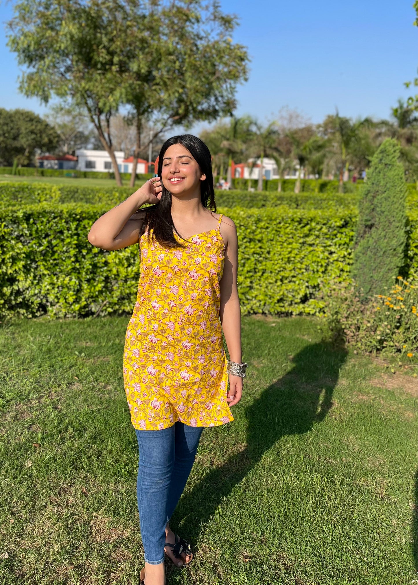 Cotton Hand Block Print Kurti - Summer Yellow