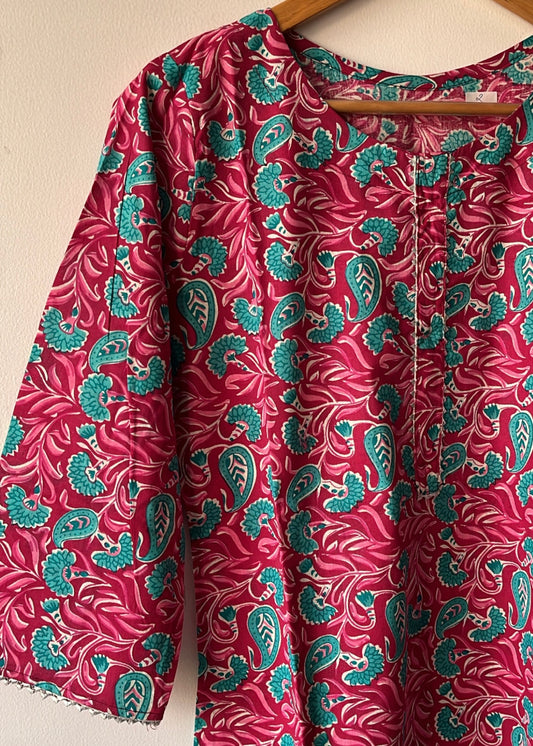 Long Cotton Kurta - Magenta