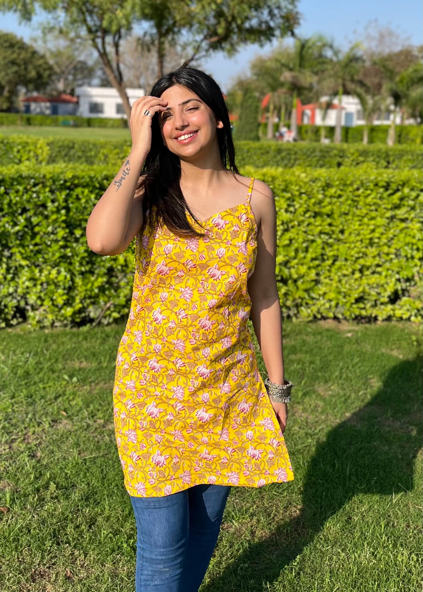 Cotton Hand Block Print Kurti - Summer Yellow