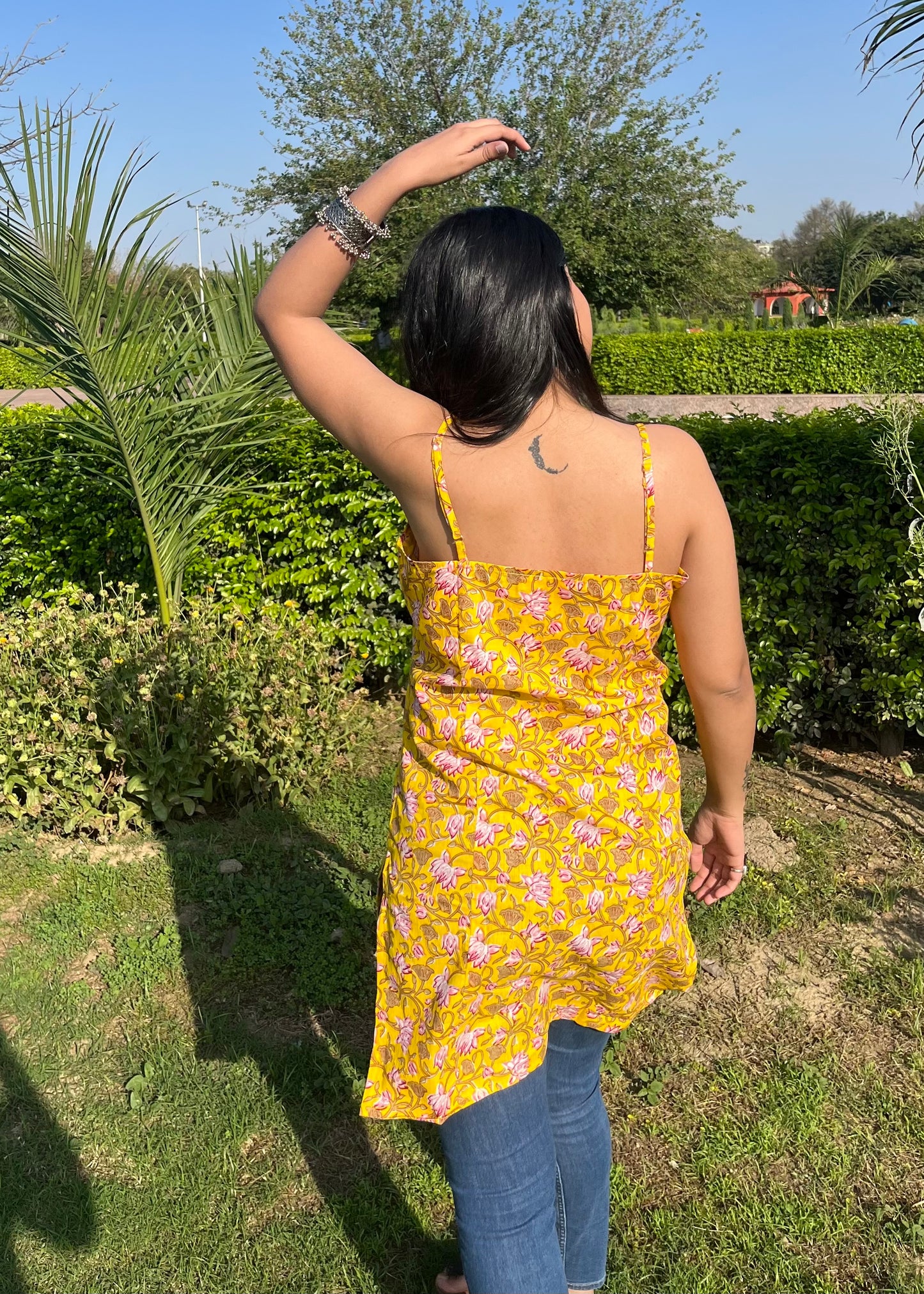 Cotton Hand Block Print Kurti - Summer Yellow