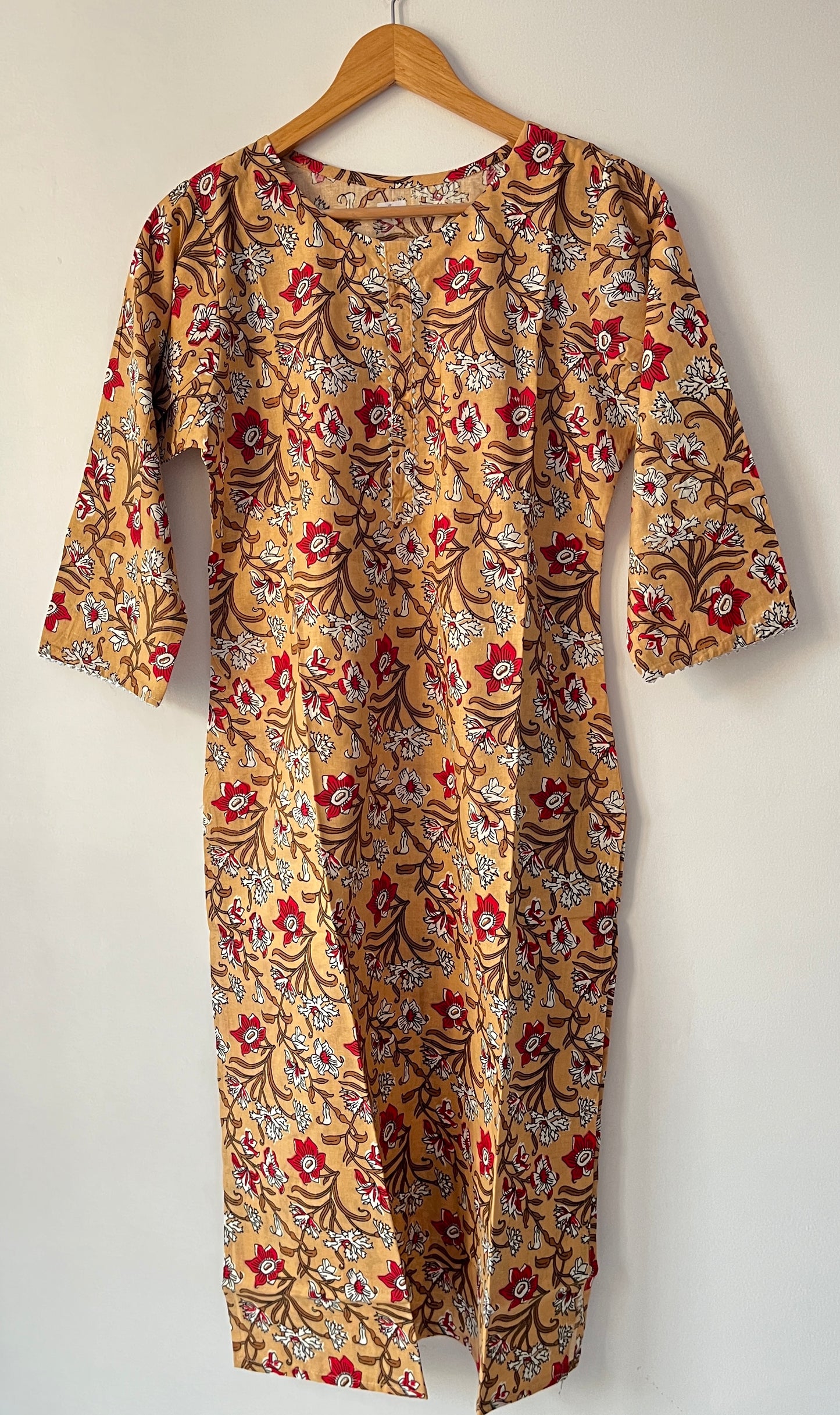 Long Cotton Kurta - Beige Floral