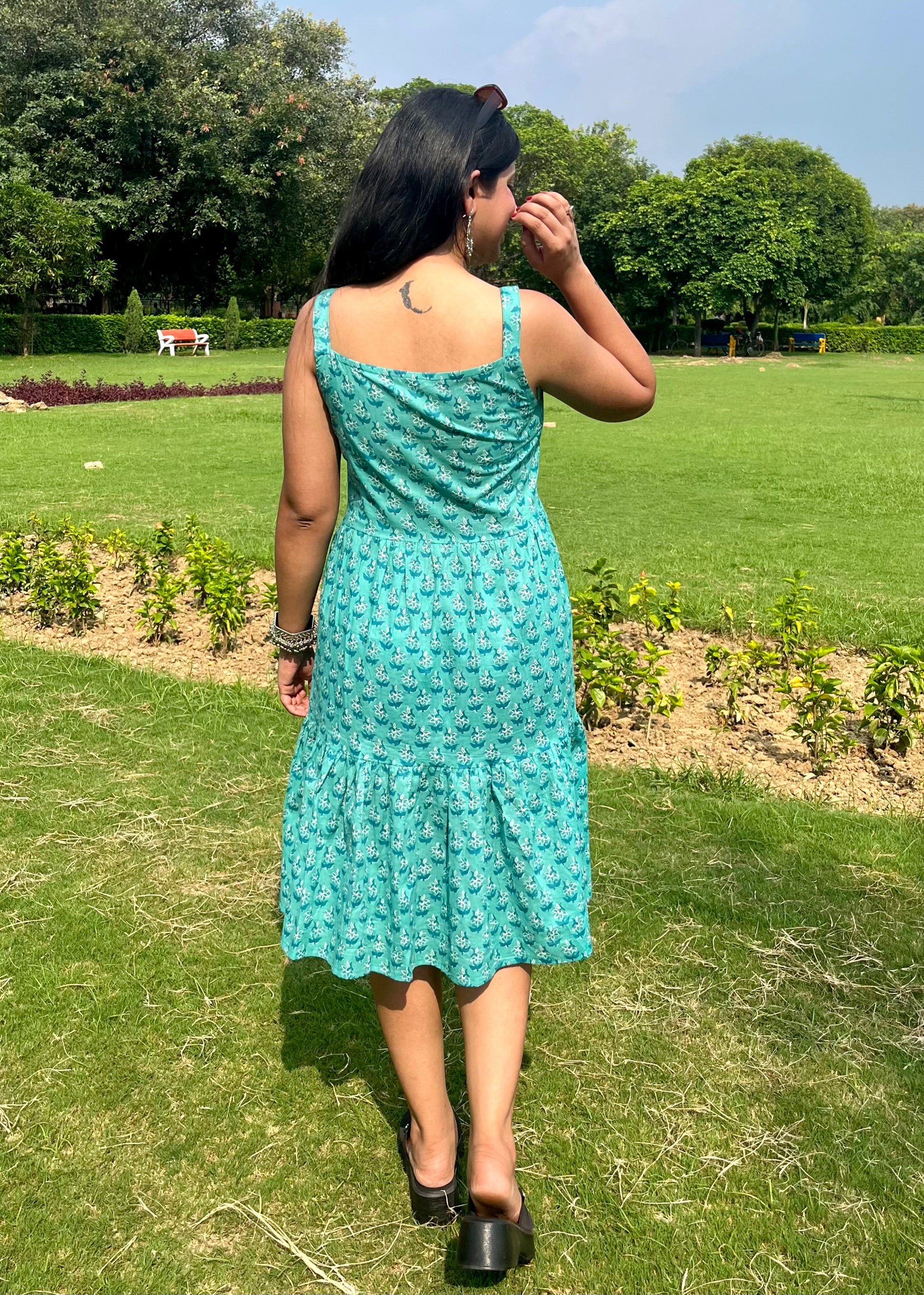 jaipuri cotton dress Hand Block Printed Cotton Dress, Pink White Jaipuri Print, Knee Length with Pockets