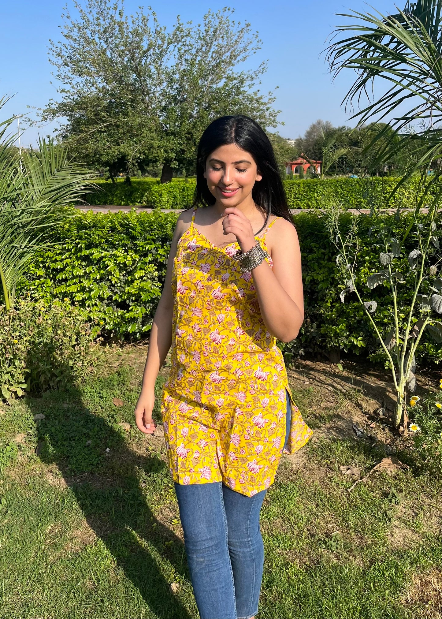 Cotton Hand Block Print Kurti - Summer Yellow