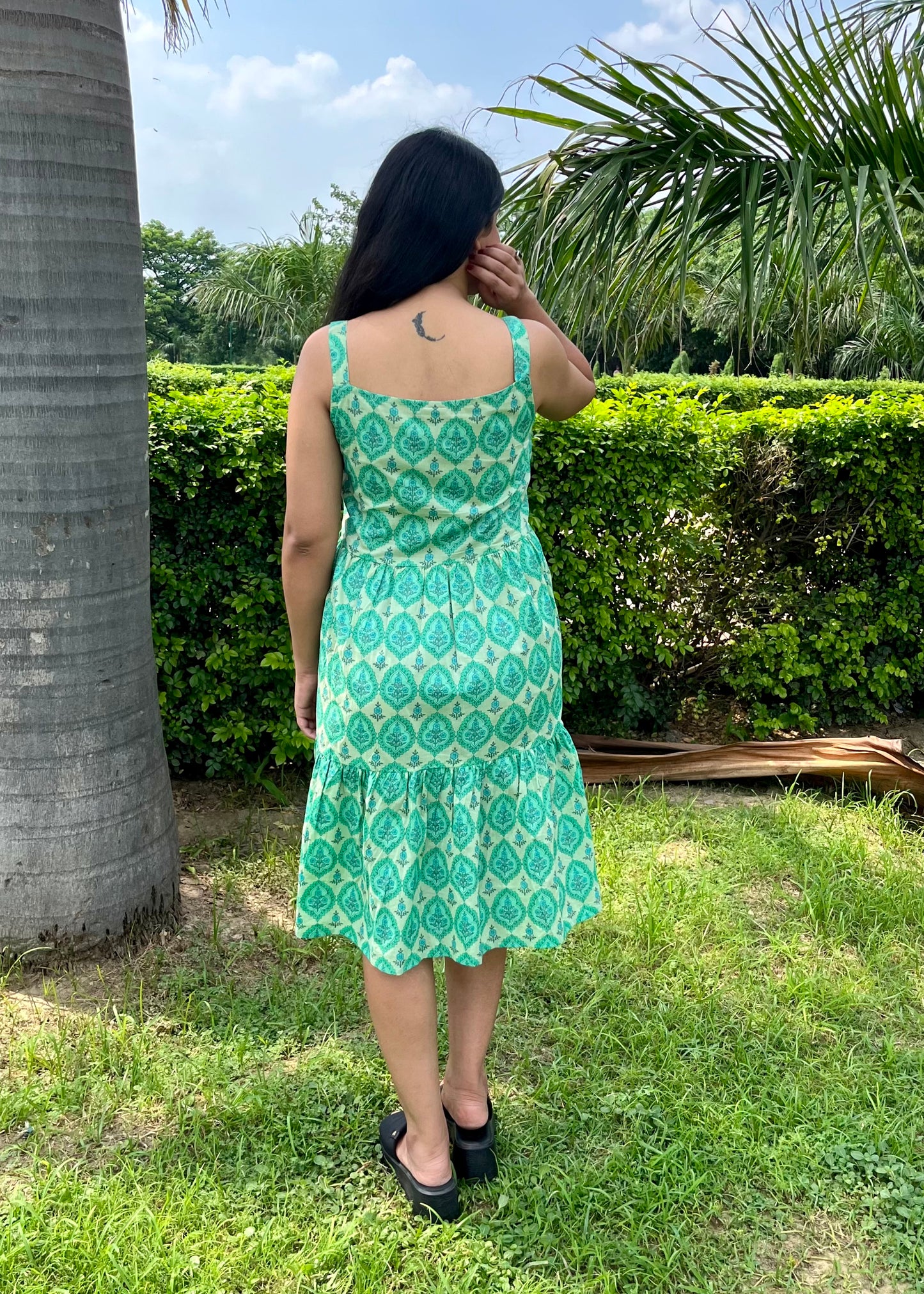 Jaipuri Print Cotton Dress (Green)